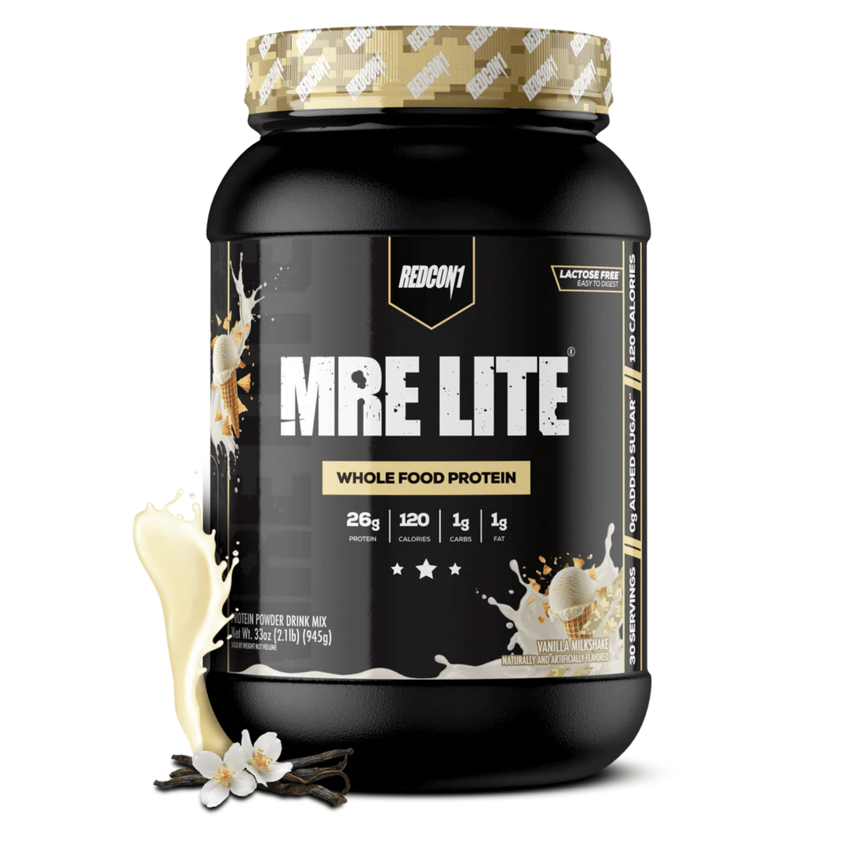 REDCON1 MRE Lite protein powder, 2lb size, Vanilla Milkshake flavor