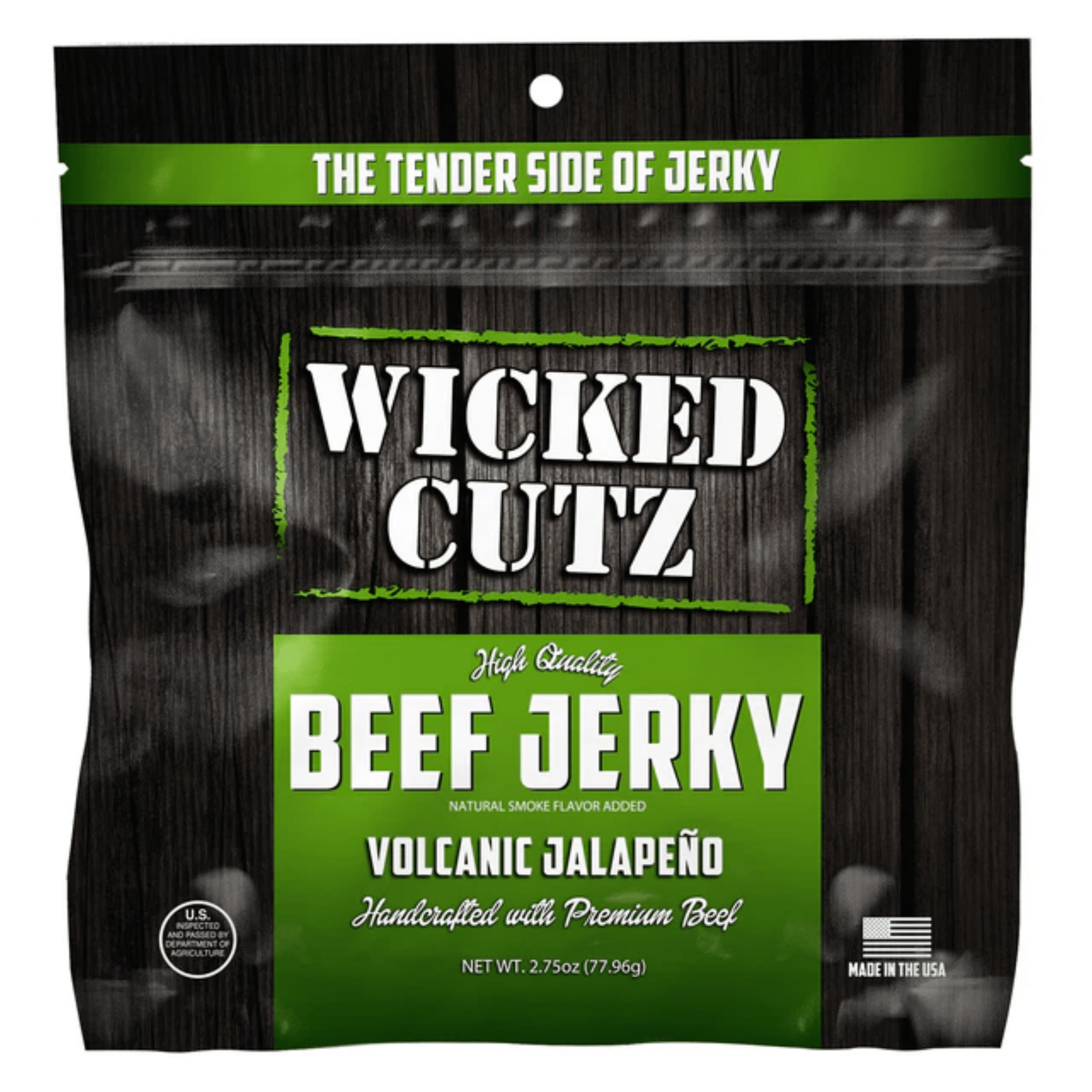 Wicked Cutz Jerky protein bar, Single Pack size, Volcanic Jalapeno Beef Jerky flavor