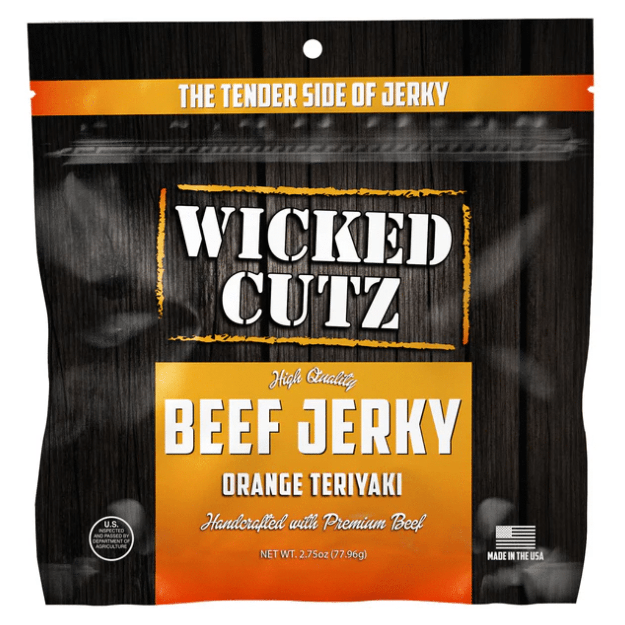 Wicked Cutz Jerky protein bar, Single Pack size, Orange Teriyaki Beef Jerkey flavor