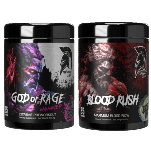 Centurion Labz Rage & Rush Stack protein powder, Grape flavor, Lemon Ice flavor