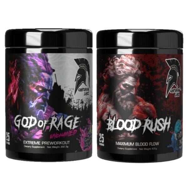 Centurion Labz Rage & Rush Stack protein powder, Grape flavor, Snowcone flavor