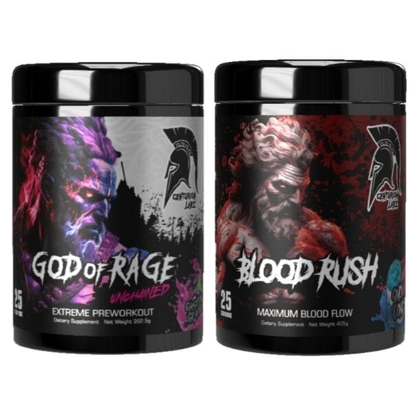 Centurion Labz Rage & Rush Stack protein powder, Rainbow Sherbert flavor, Snowcone flavor