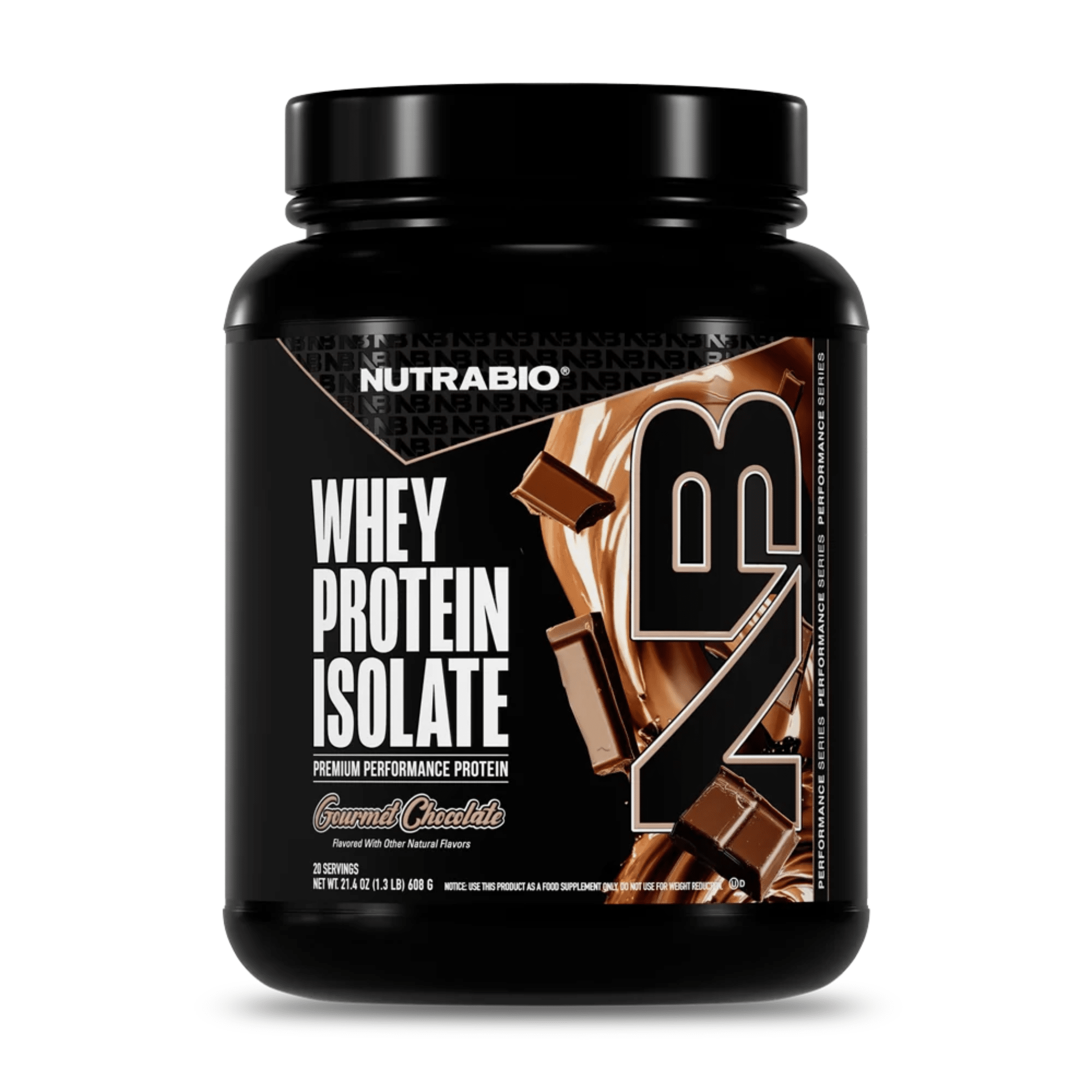 Nutra Bio 100% Whey Isolate protein powder, 20sv size, Dutch Chocolate flavor