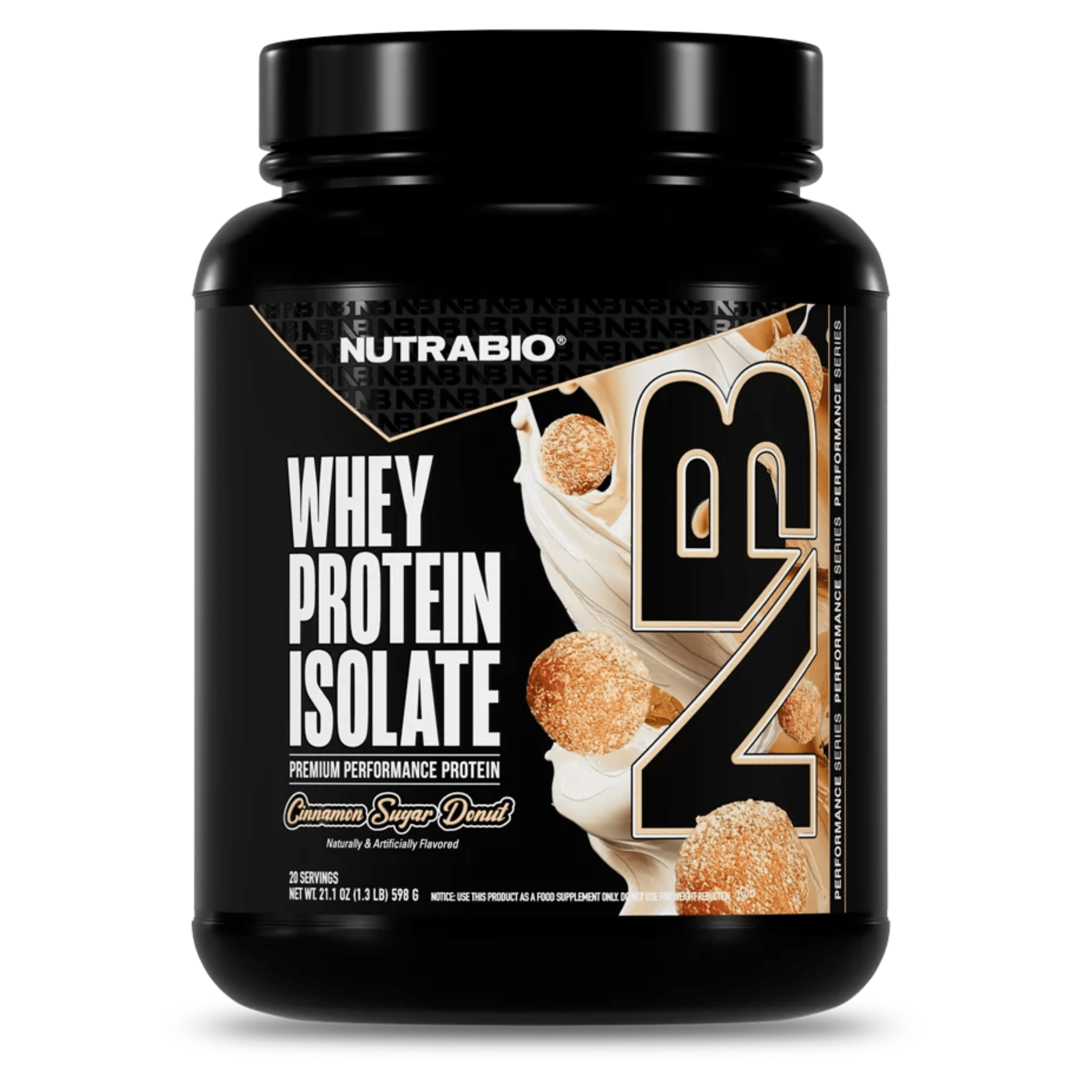 Nutra Bio 100% Whey Isolate protein powder, 20sv size, Cinnamon Sugar Donut flavor