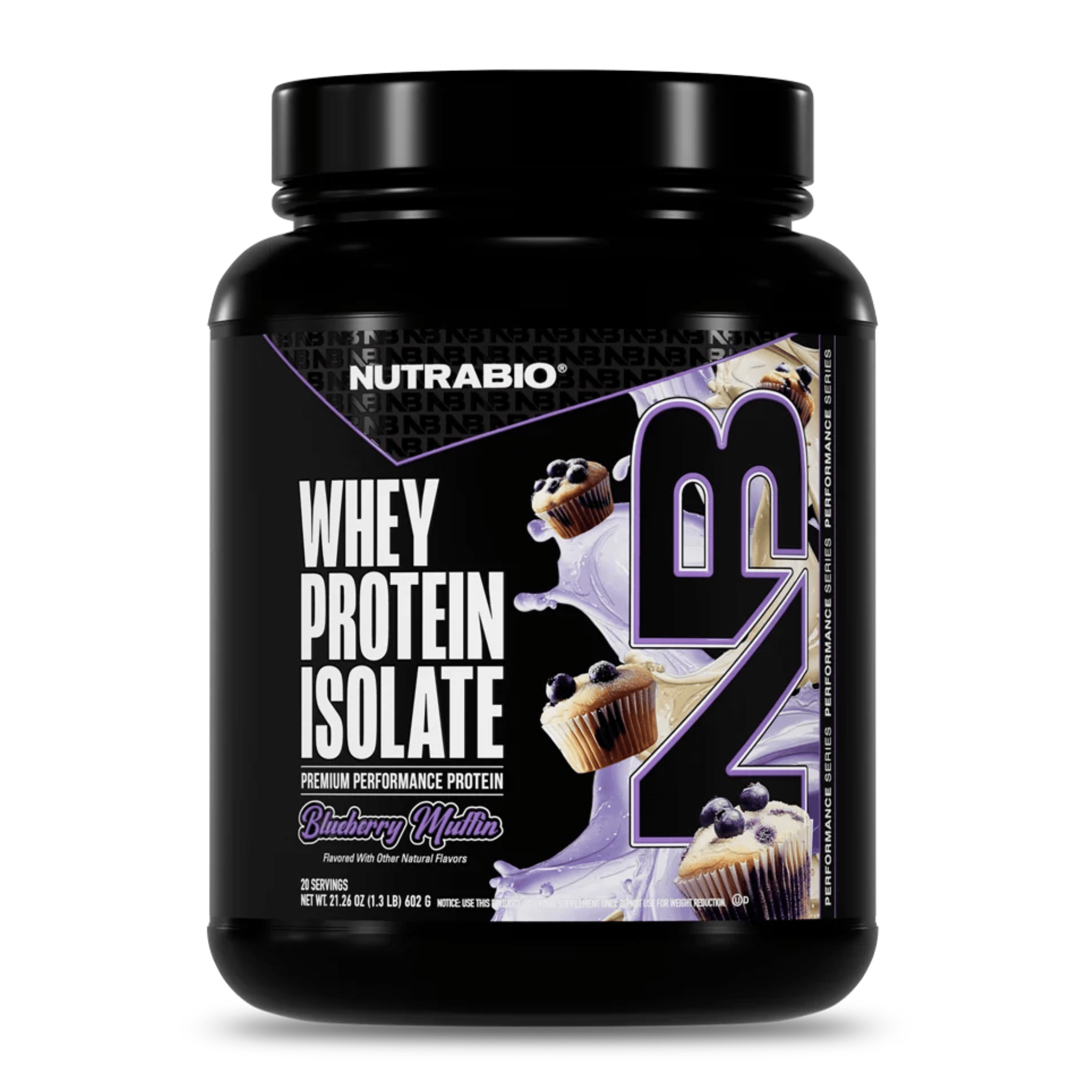 Nutra Bio 100% Whey Isolate protein powder, 20sv size, Blueberry Muffin flavor