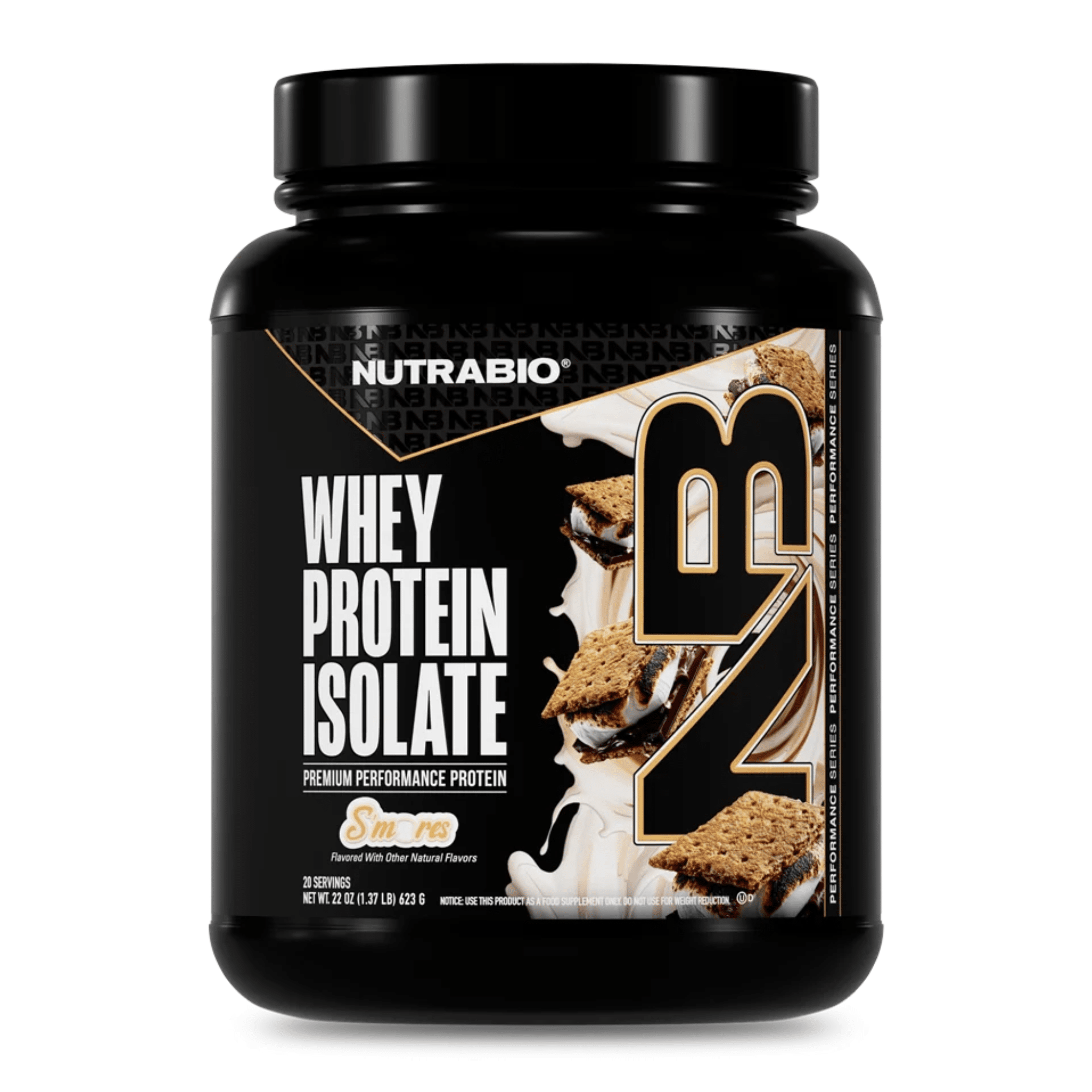 Nutra Bio 100% Whey Isolate protein powder, 20sv size, S'mores flavor