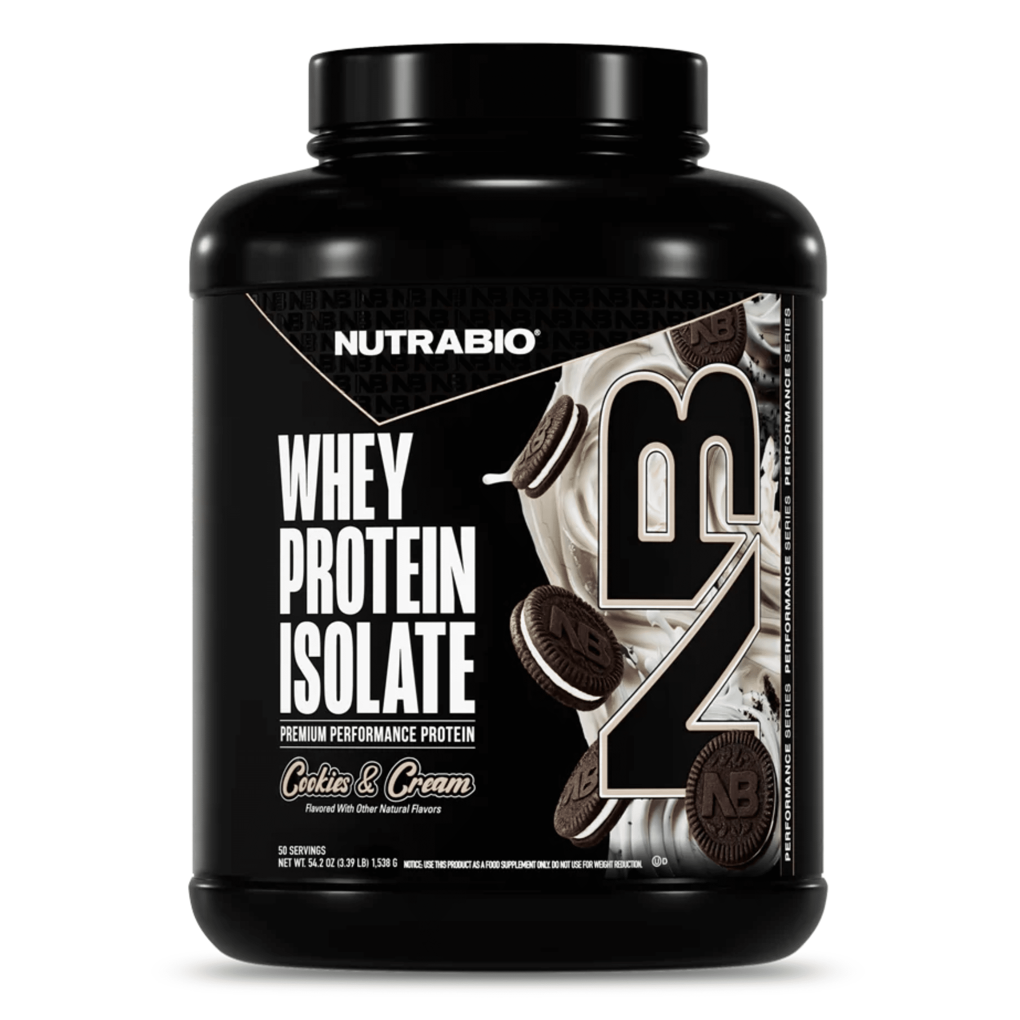 Nutra Bio 100% Whey Isolate protein powder, 50sv size, Cookies & Cream flavor