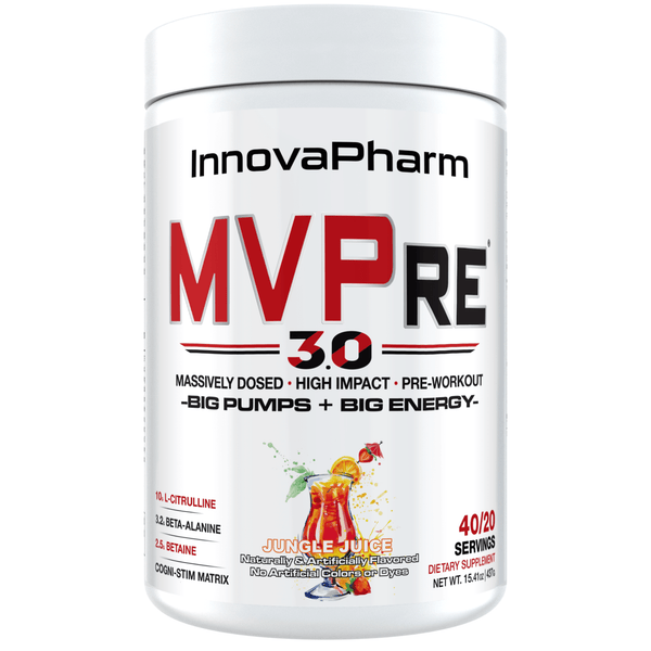 InnovaPharm MVPre 3.0 pre-workout powder, front of container
