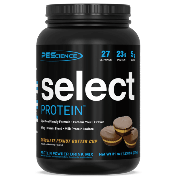 PEScience PES Select protein powder, front of container