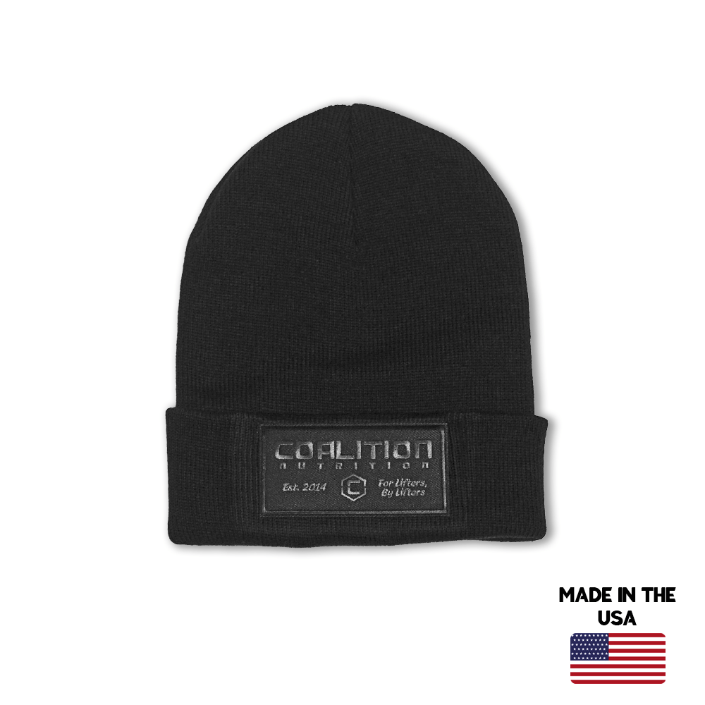 Coalition Nutrition USA Made Beanie w/ Knit Patch Black Color