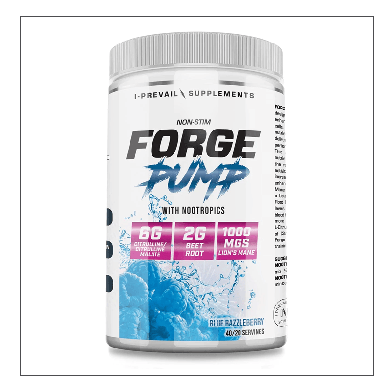 Blue Razzleberry I-Prevail Supplement Forge Pump Non-Stim Pre Workout with Nootropics Coalition Nutrition