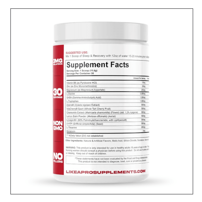 Like A Pro Supplements Sleep + Recovery  Supplement Facts