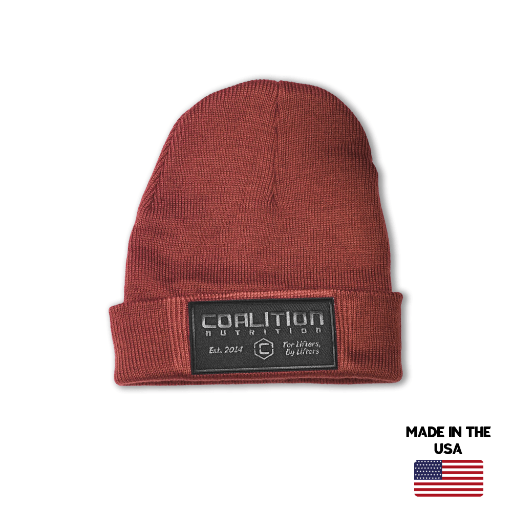 Coalition Nutrition USA Made Beanie w/ Knit Patch Burnt Orange Color