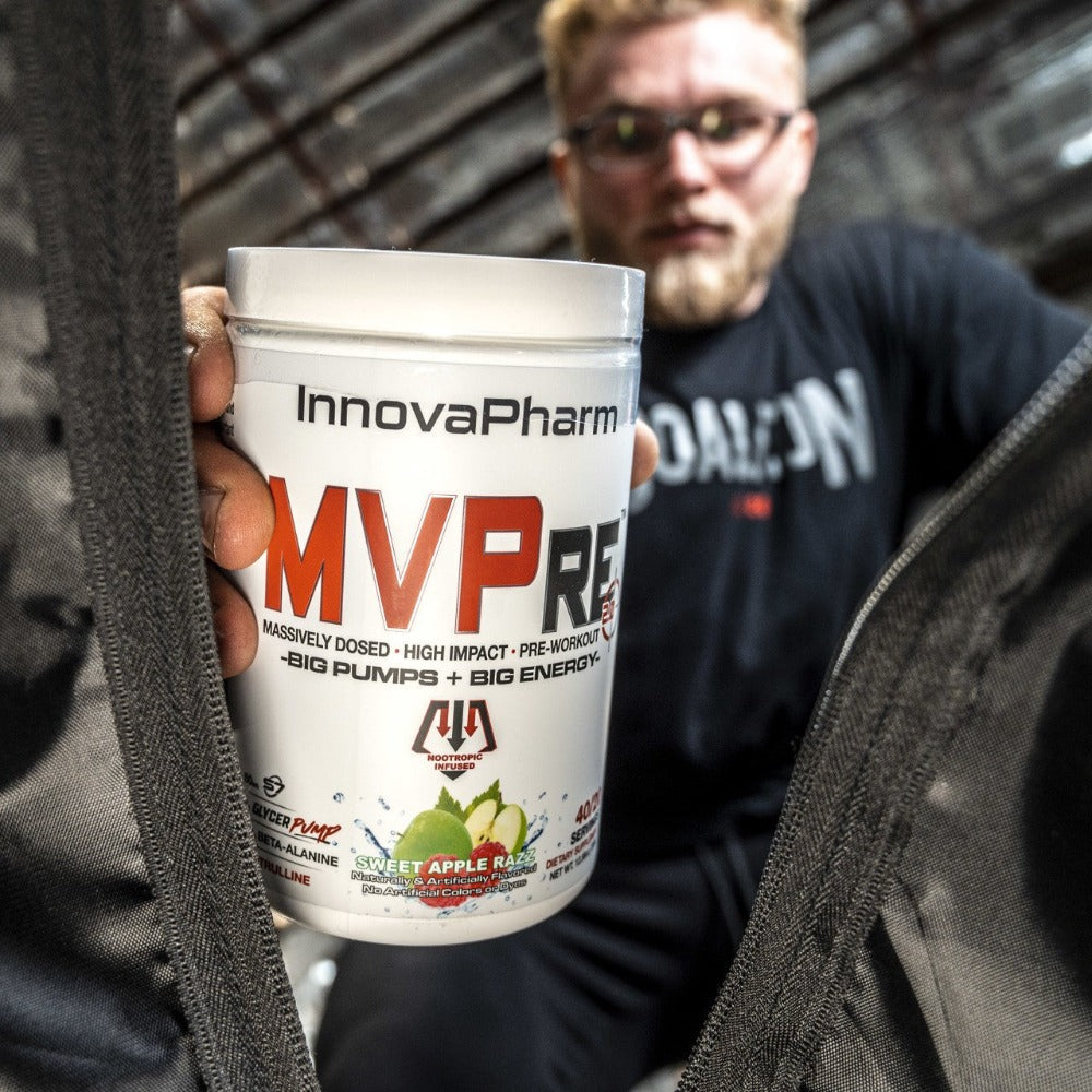 Sweet Apple Razz flavored Innova Pharm MVPre2.0 hight stim pre workout Coalition Nutrition