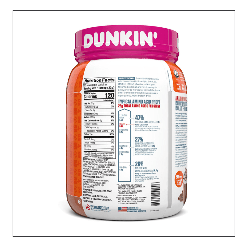 Back of Mocha Latte Dymatize Iso 100 Dunkin' Donuts Editions Coalition Nutrition