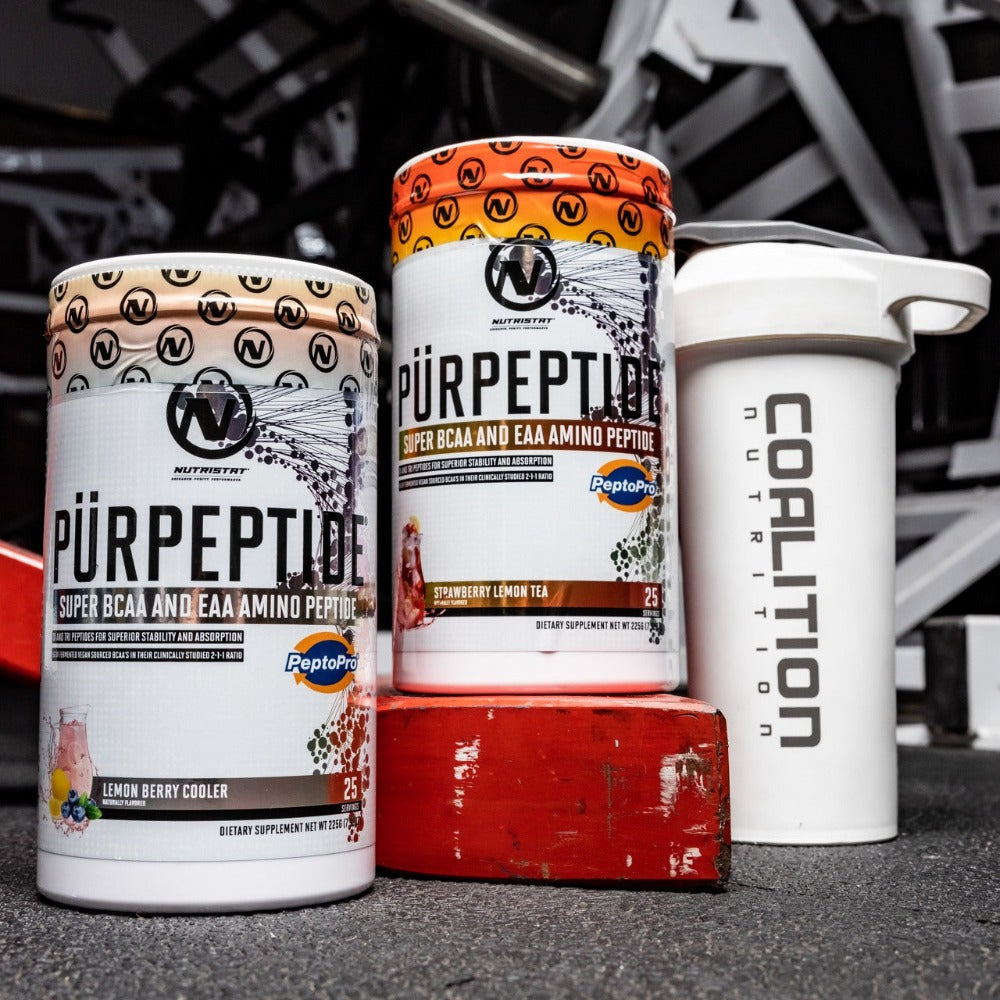 Nutristat Pur Peptide Super BCAA and EAA Amino Peptide Lemon Berry Cooler and Strawberry Lemon Tea Coalition Nutrition