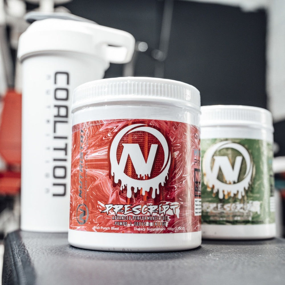 Nutristat Pre Script pre workout fruit punch and Lemon Lime Slushy Coaliton Nutrition